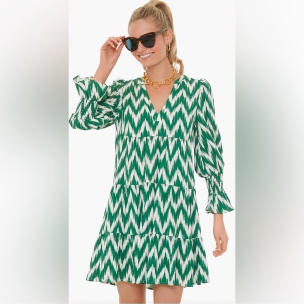 Pomander Place Ikat Kenzo Dress Green White Long Sleeve Size Small